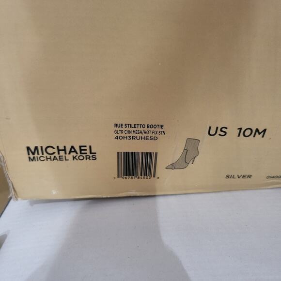 Michael Kors Rue Stiletto Bootie Crystal Embellished Silver Bootie Boot 10M - Picture 5 of 9